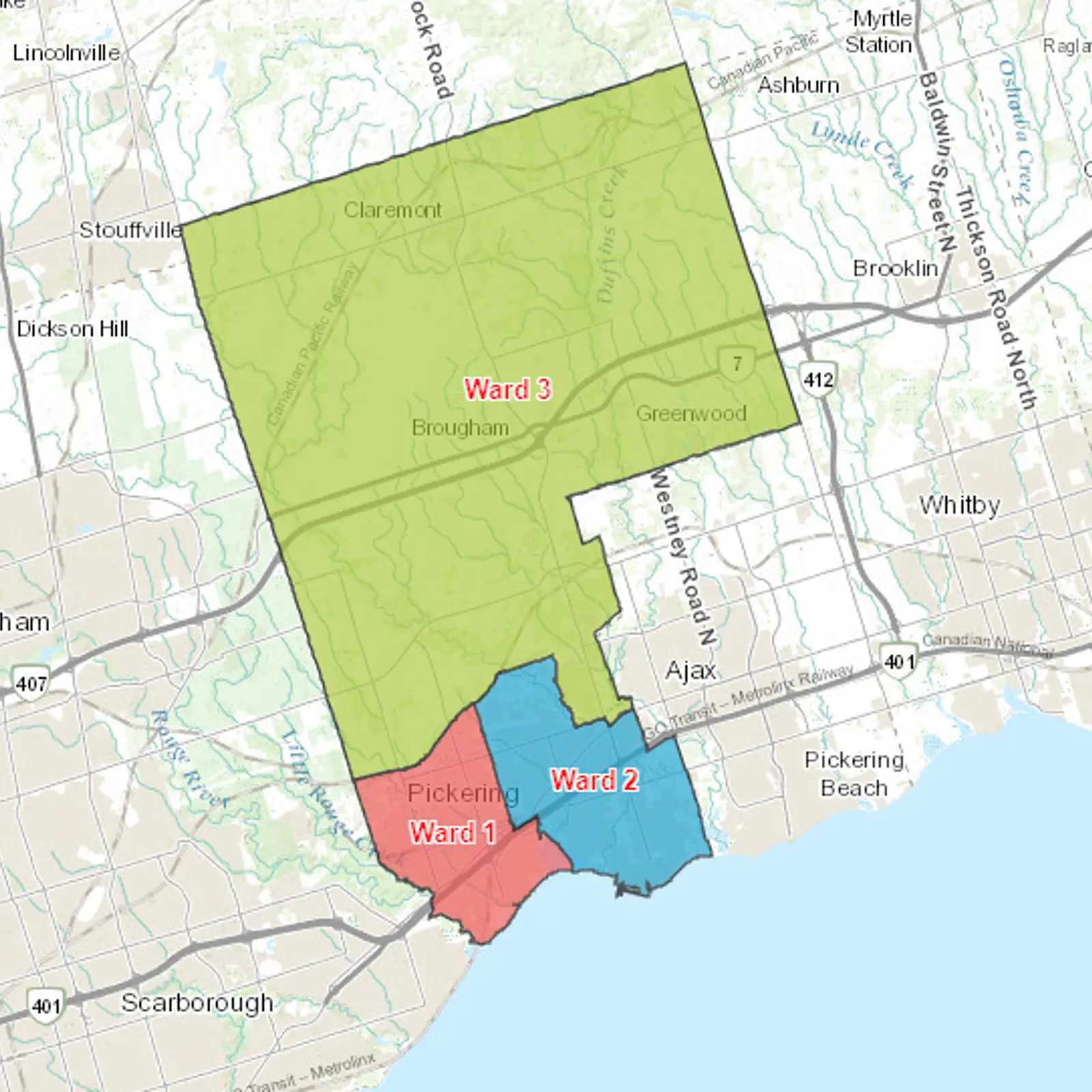 City of Pickering 2026 ward boundary map